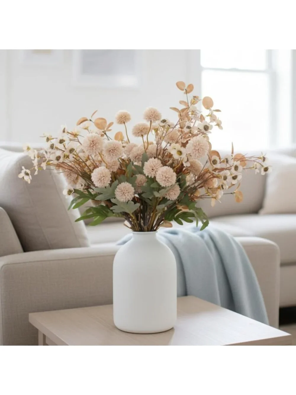 Large White Big Iron Vase for Long Stem Flowers Modern Japandi Home Decoration